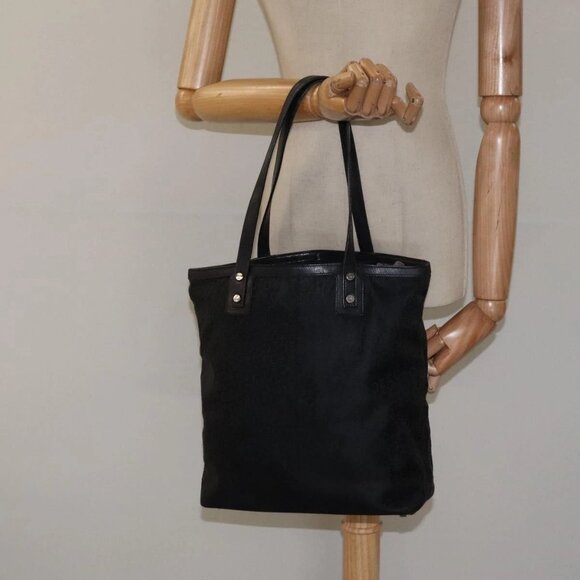 CELINE C Macadam Canvas Tote Bag Nylon Black Silver Auth - Picture 1 of 16